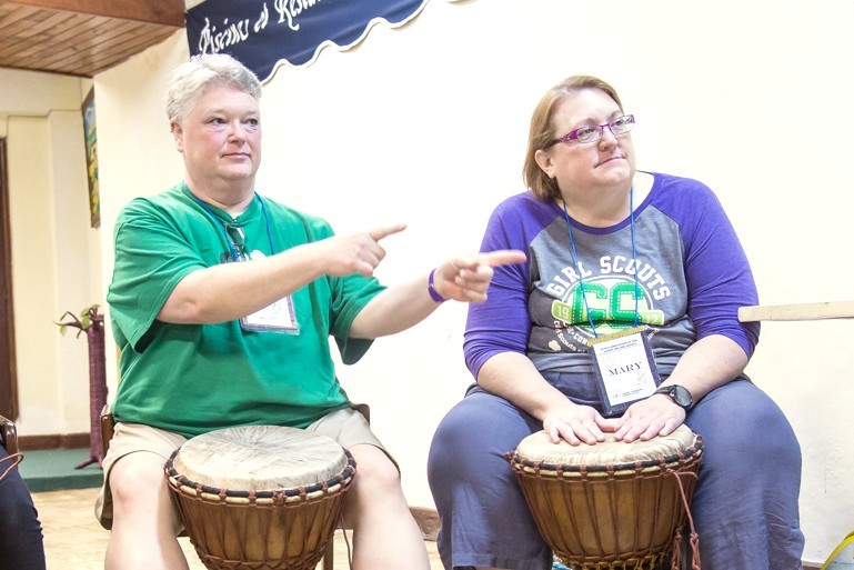 CH-V-A-Lori W - With long-time GS friend Mary at drumming class in Kusafiri April 2017