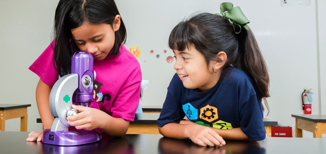 Girls participating in a STEM activity